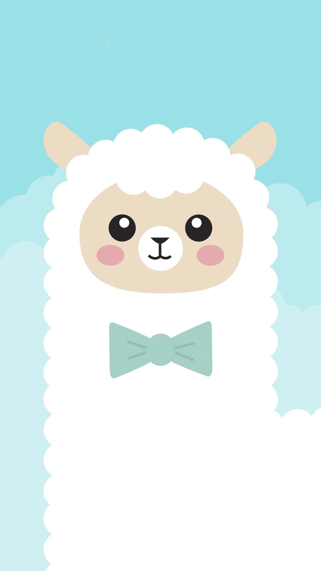 cute lock screen llama, cartoon alpaca, mint bowtie, Full HD Phone Wallpaper