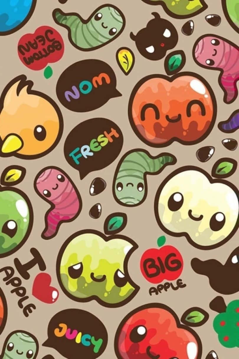 cute lock screen, apples, worms, SD Phone Wallpaper