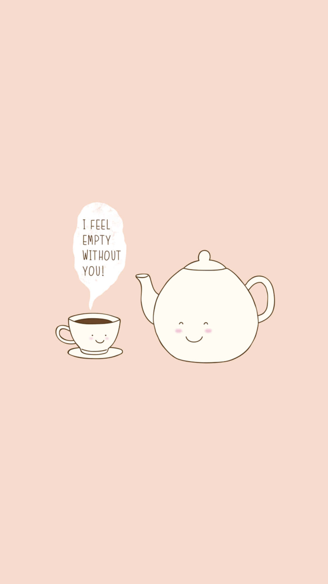 cute lock screen teacup, white teapot and cup, smiling faces, Full HD Phone Wallpaper