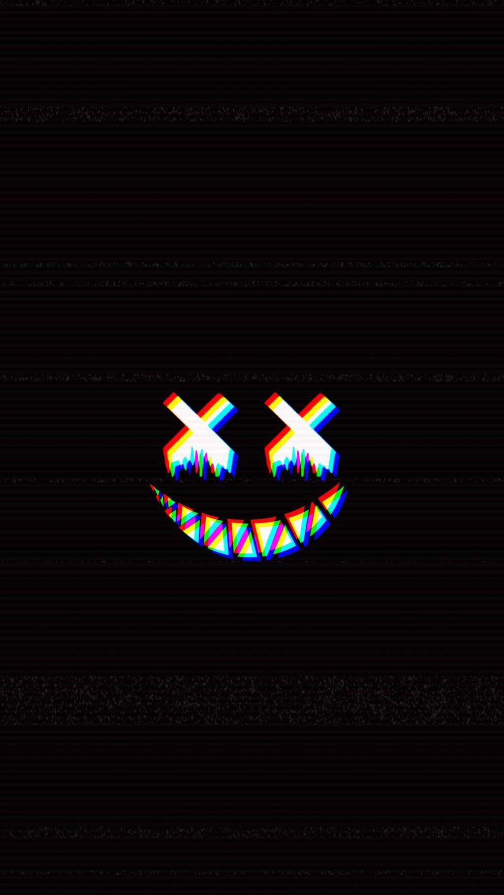 glitchy rainbow smiley face, X eyes, black screen, HD Phone Wallpaper