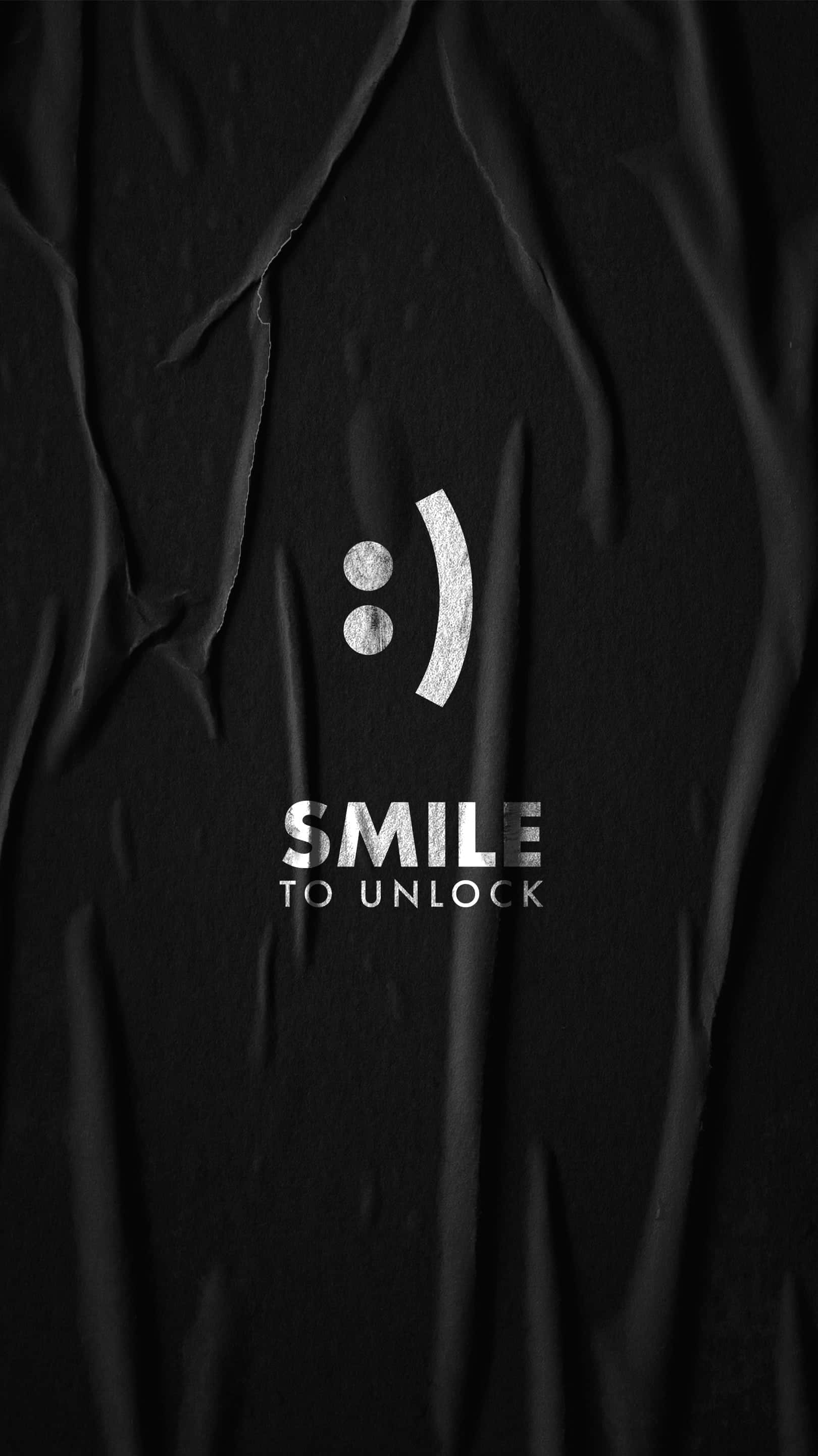 smile to unlock, silver smiley face icon, metallic font, 2K Phone Wallpaper