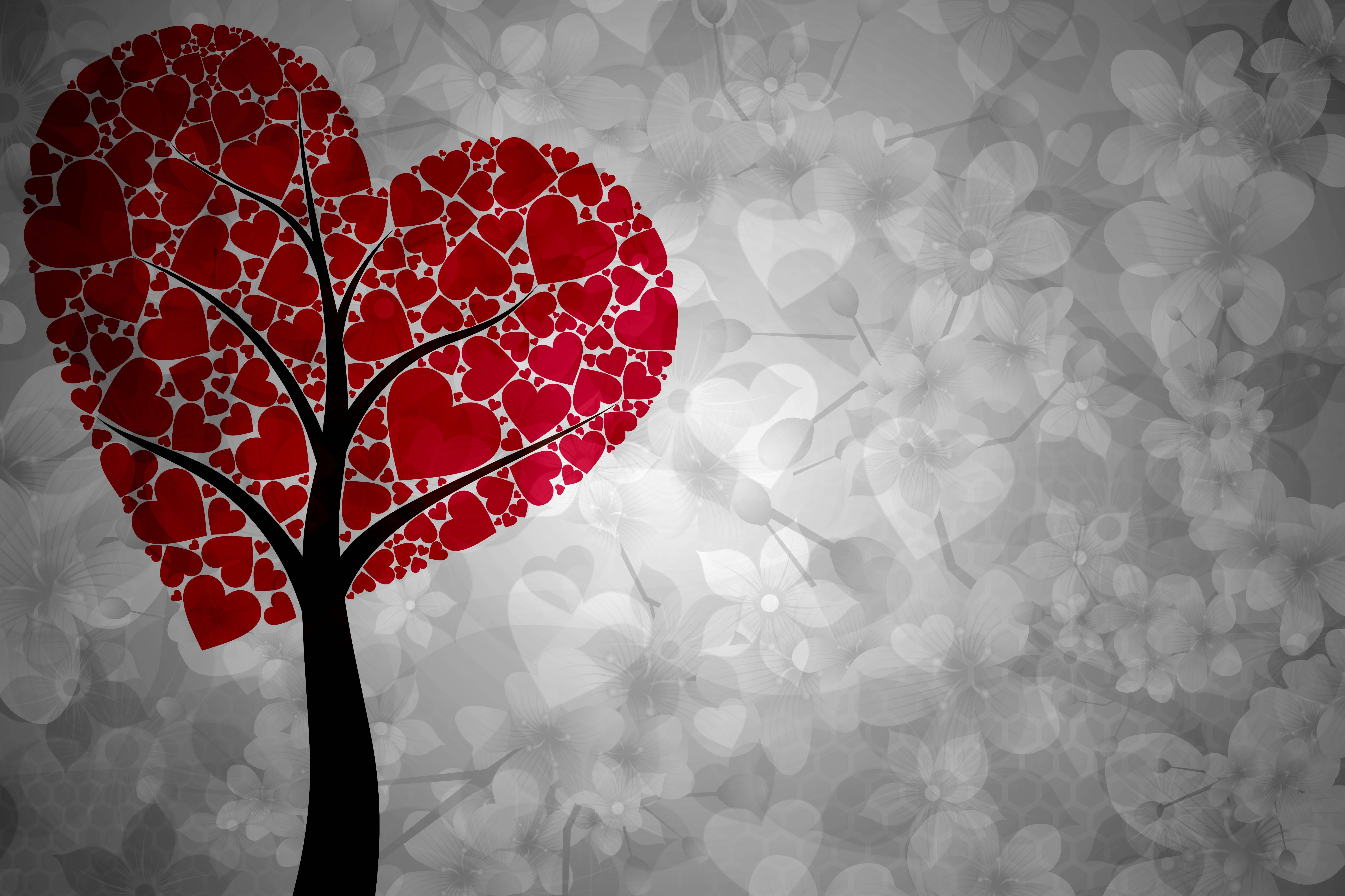 cute love heart, black trunk, red hearts, 5K Desktop Wallpaper
