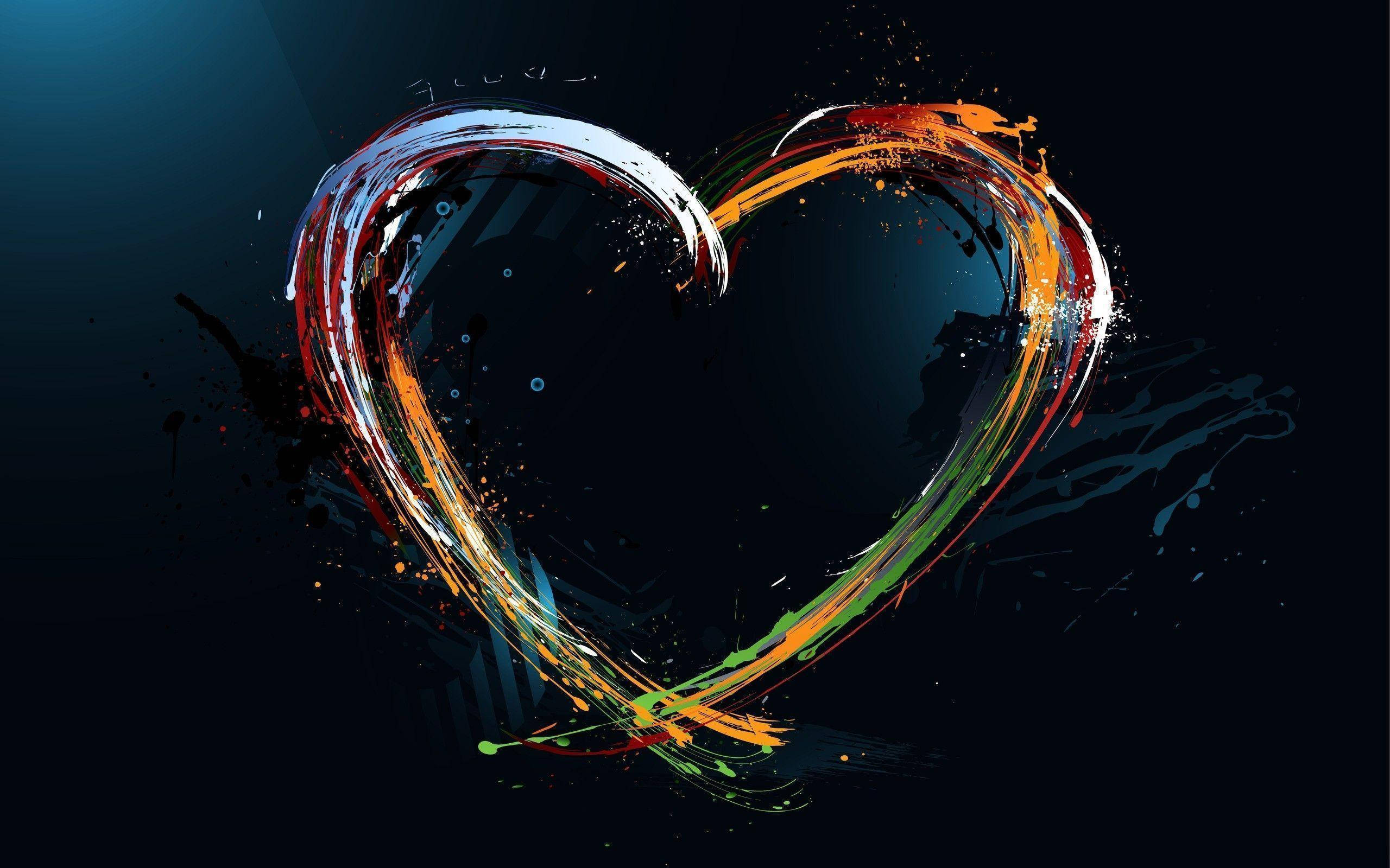 colorful heart, swirling paint strokes, dark background, 2K Desktop Wallpaper