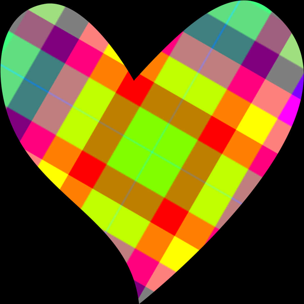 colorful plaid pattern, heart shape, black background, SD Phone Wallpaper