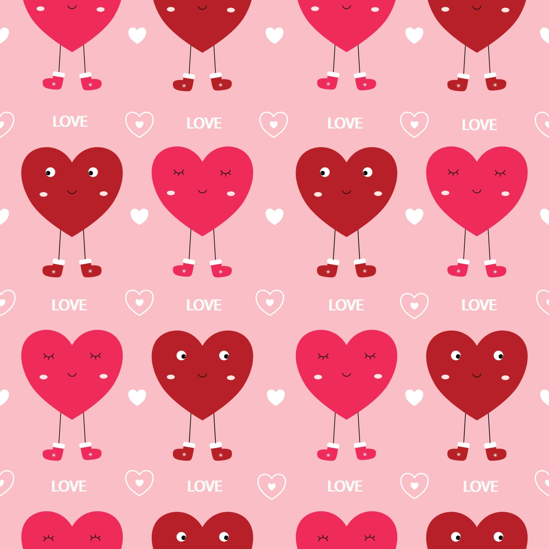 cute hearts, pink background, smiling cartoon hearts, Full HD Desktop Wallpaper