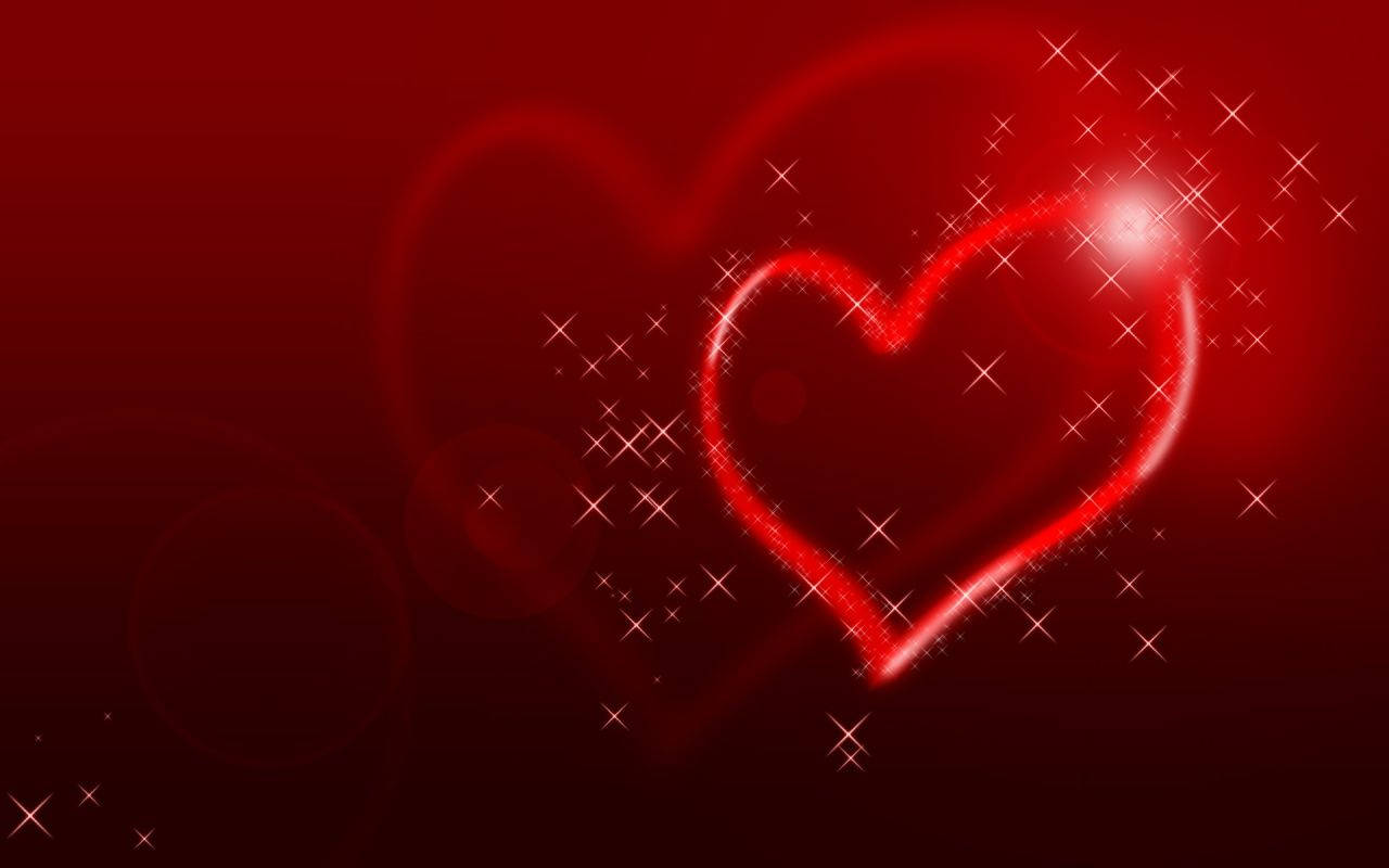 breathtaking heart of love, glowing red heart outline, bright white stars, HD Desktop Wallpaper