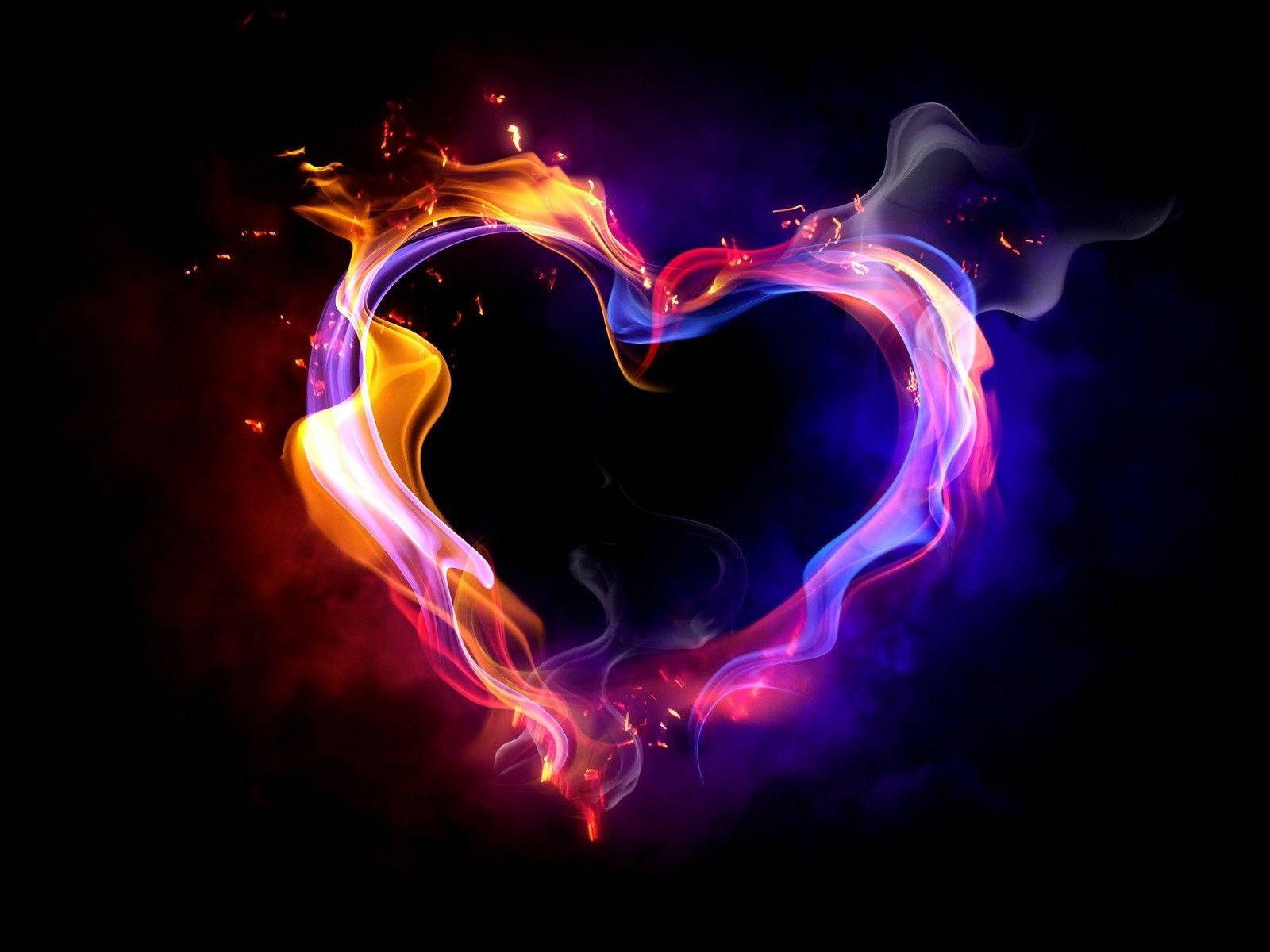 colorful abstract love heart, fiery orange, electric blue, HD Desktop Wallpaper