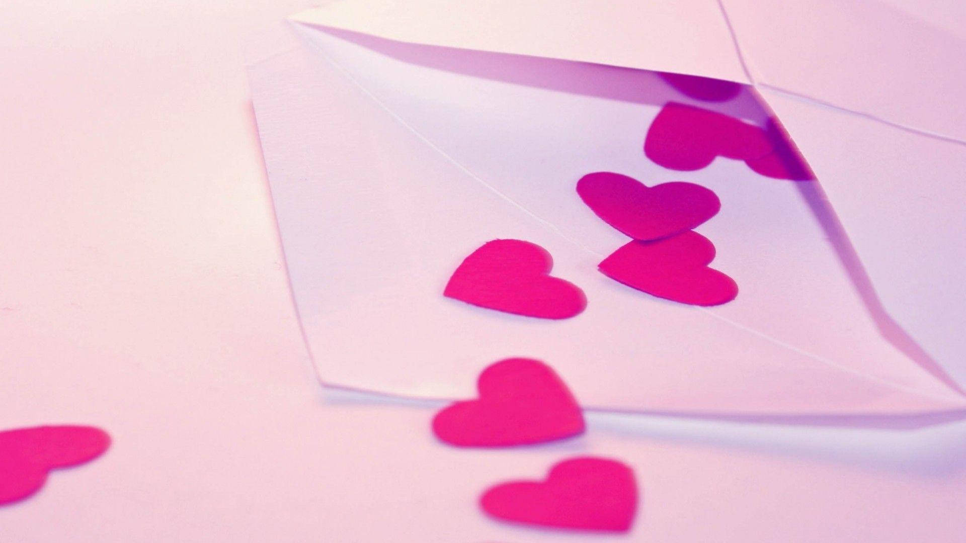 cute love, paper hearts, pink paper hearts, Full HD Desktop Wallpaper