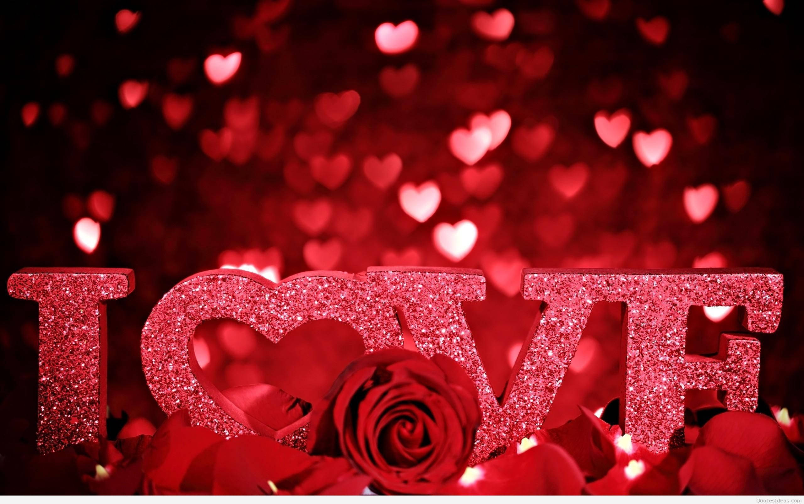 LOVE, sparkly red, rose, 2K Desktop Wallpaper