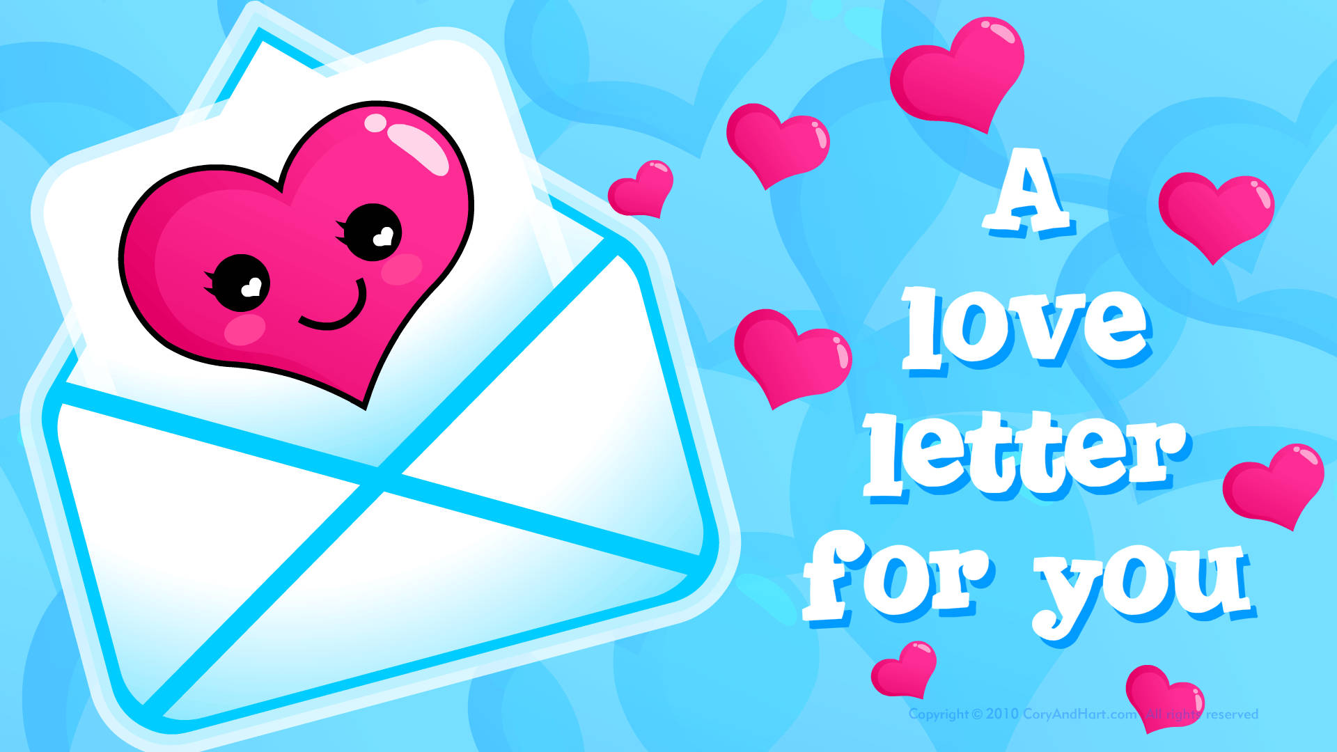 cute love letter hearts, pink heart with a smile, white envelope, Full HD Desktop Wallpaper