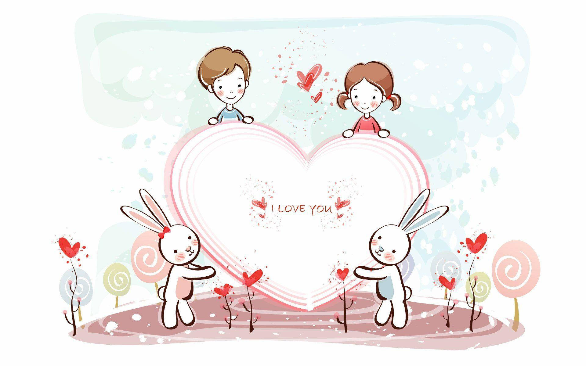 Cute Love, bunnies, kids, Full HD Desktop Wallpaper