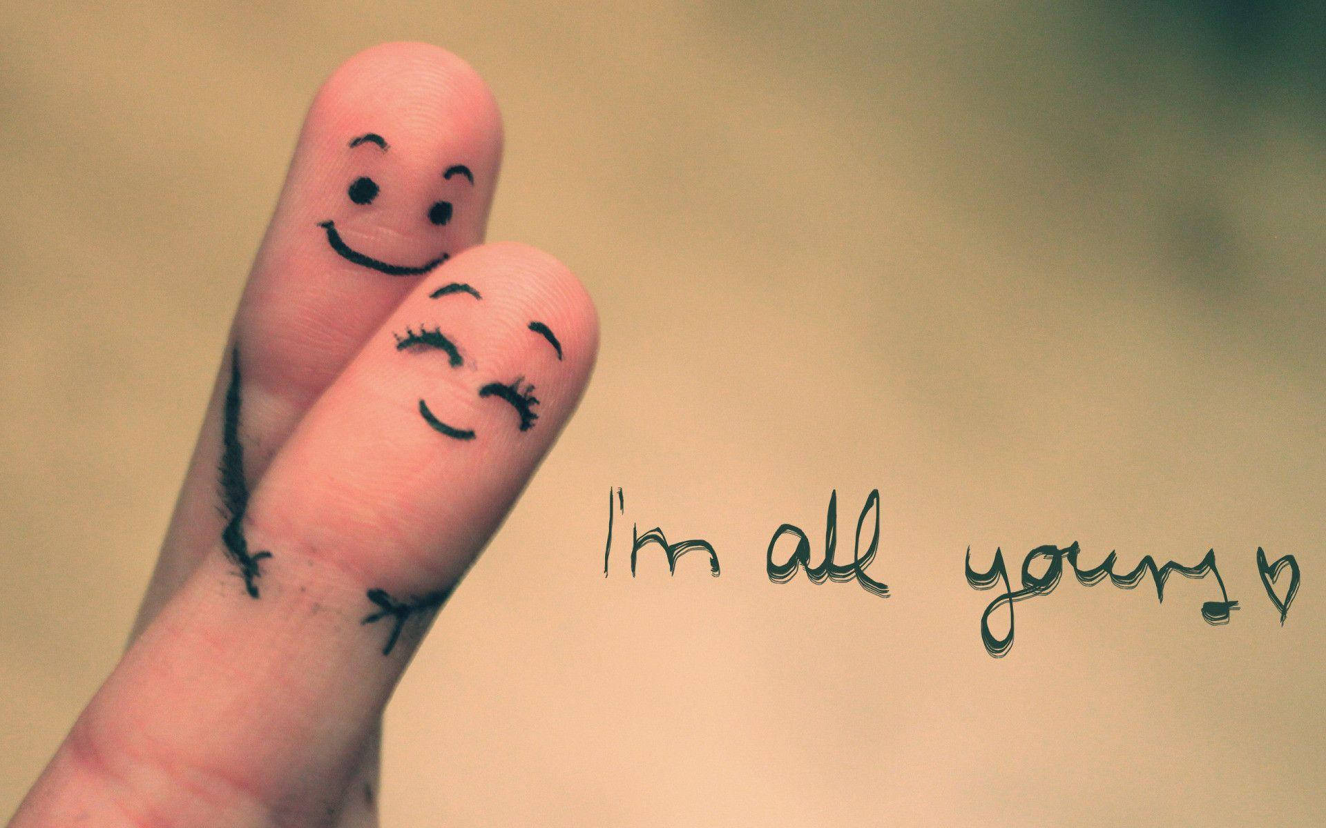 Cute Love, smiling faces, handwritten text, Full HD Desktop Wallpaper