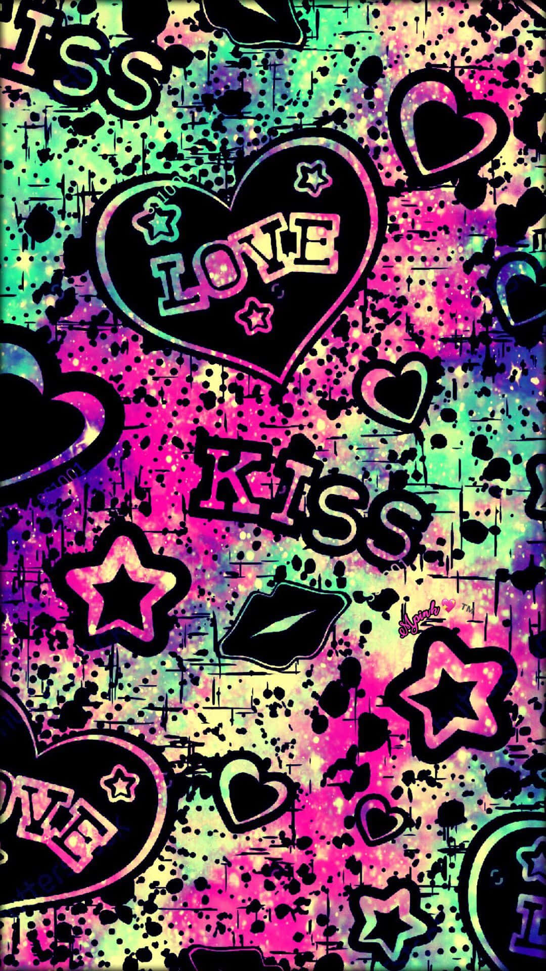 neon hearts, lips, stars, Full HD Phone Wallpaper