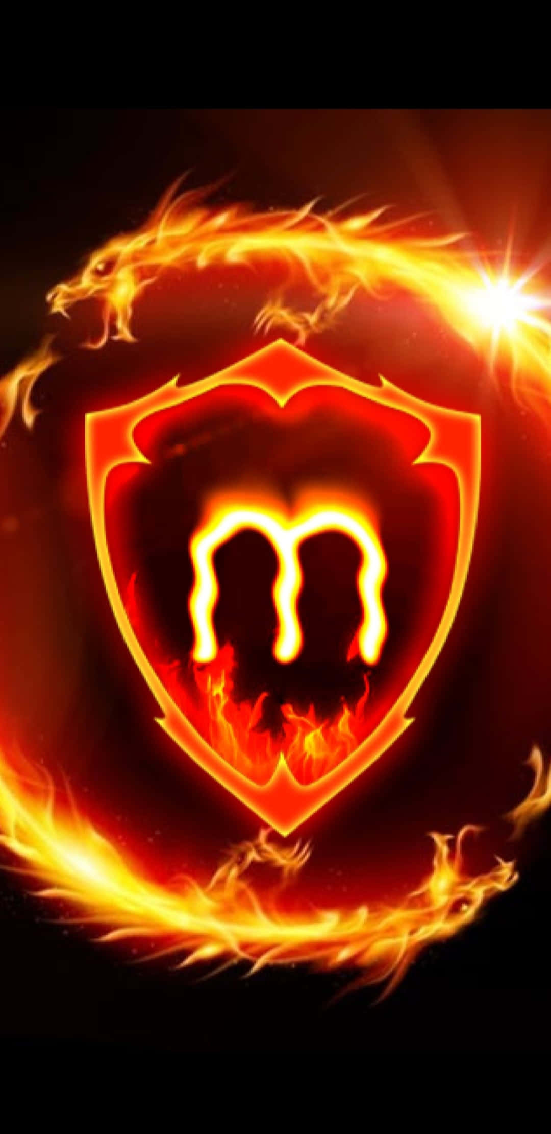 Cute M, M emblem, swirling flames, Full HD Phone Wallpaper