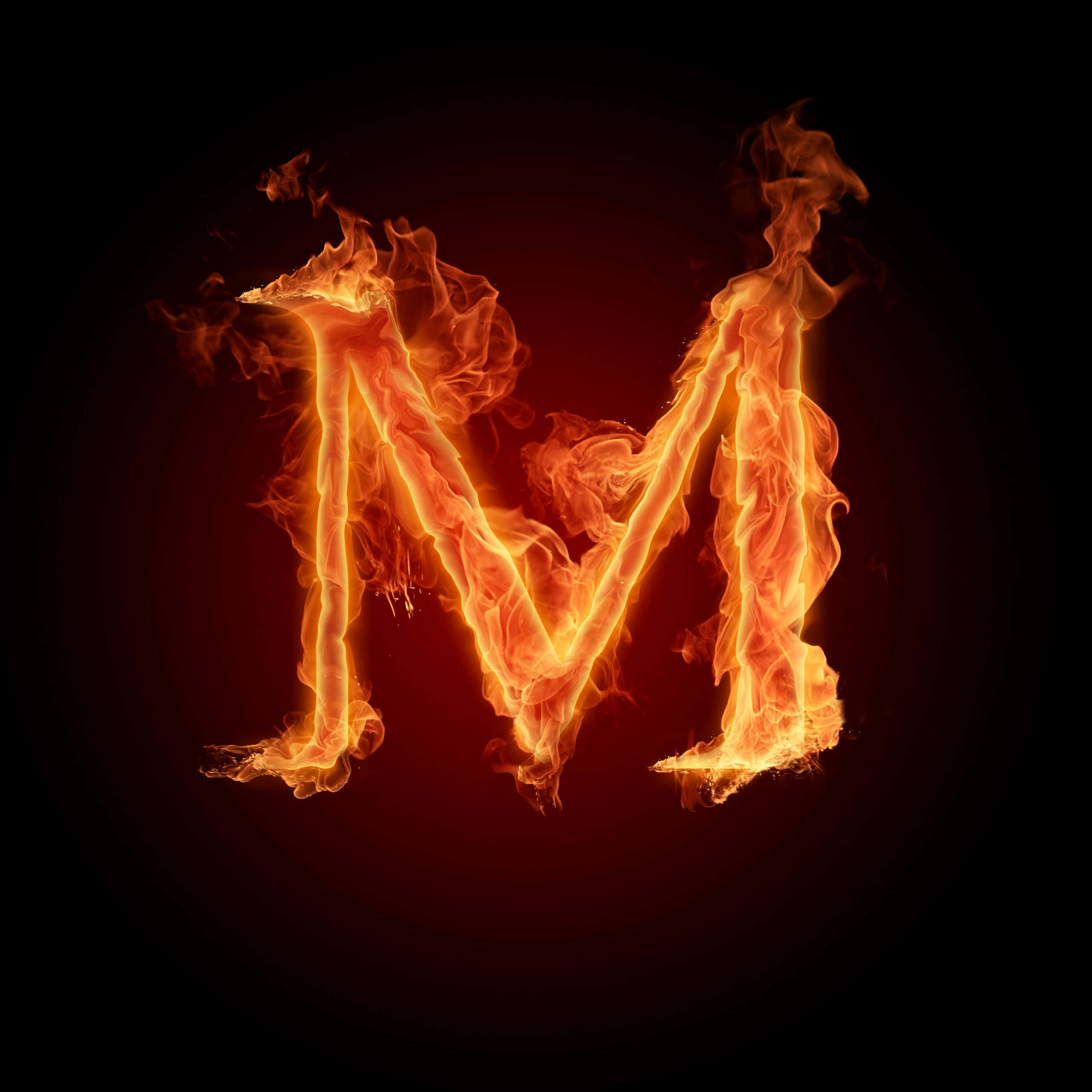 letter M, fire, orange flames, 2K Desktop Wallpaper