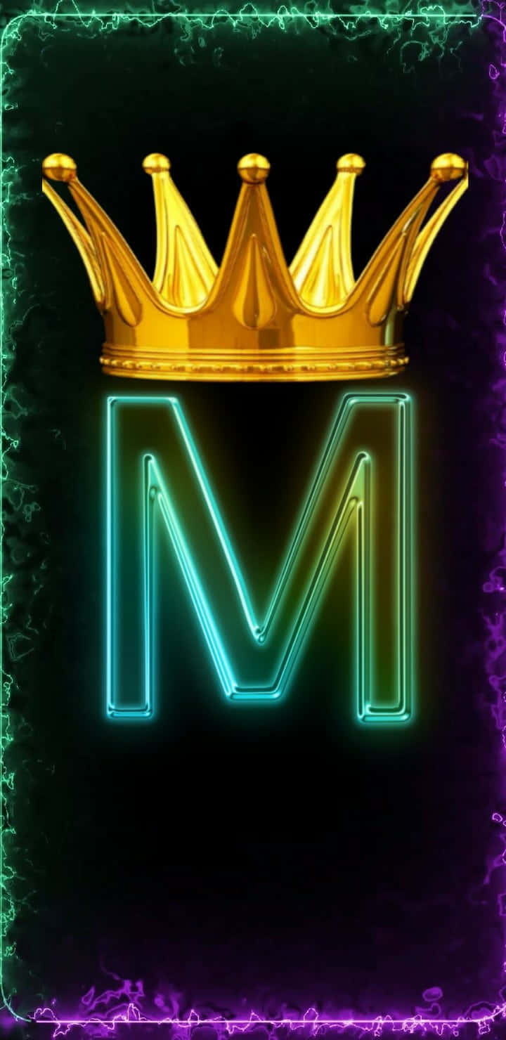 neon crown, letter M, golden crown, HD Phone Wallpaper