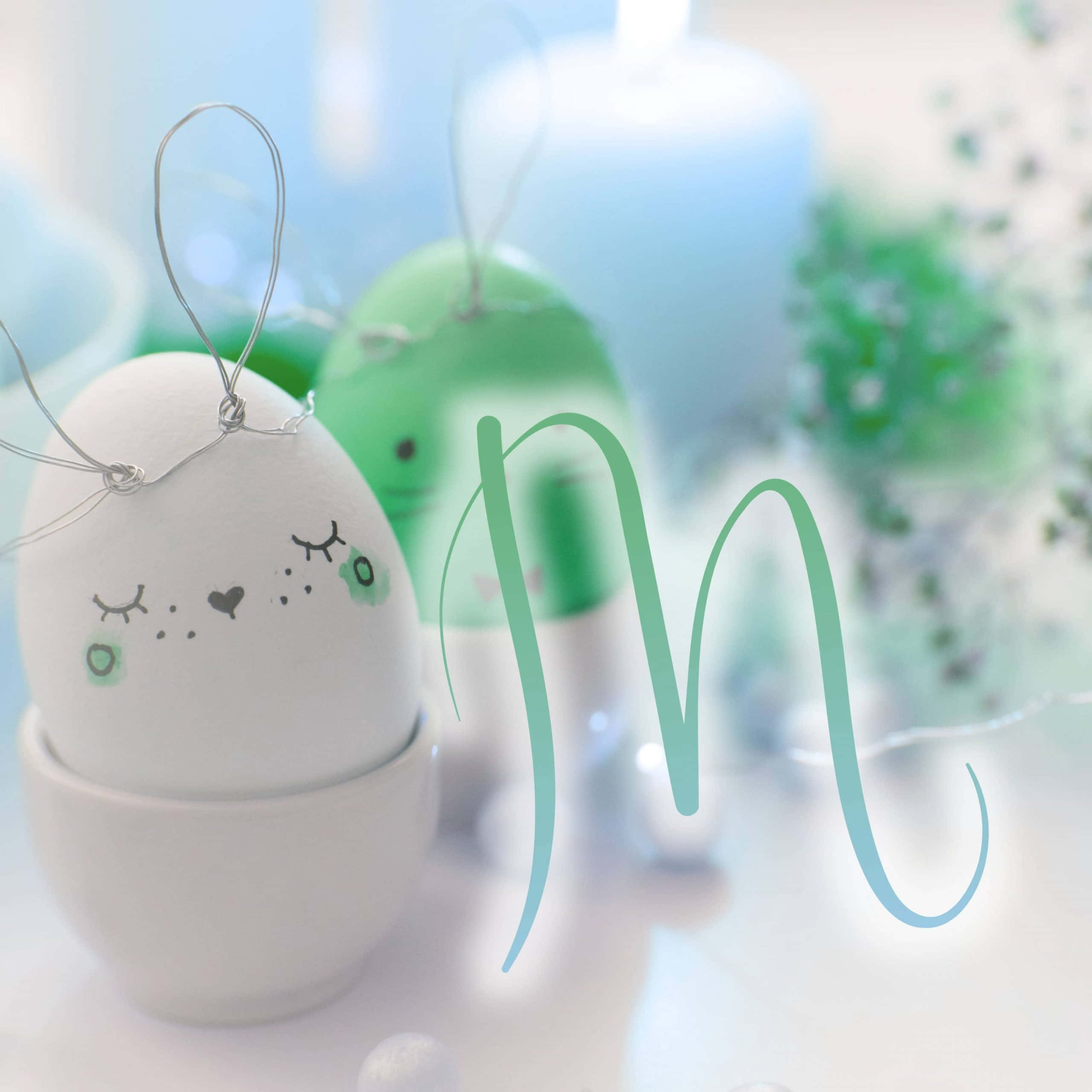 cute m, white egg, green spots, 2K Desktop Wallpaper