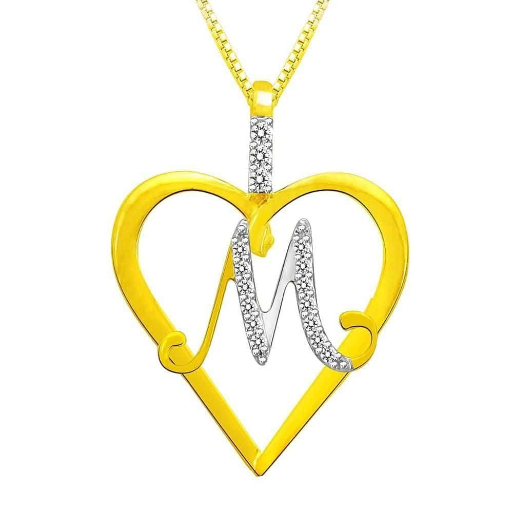 gold heart-shaped pendant, sparkling letter M, matching gold chain, SD Desktop Wallpaper