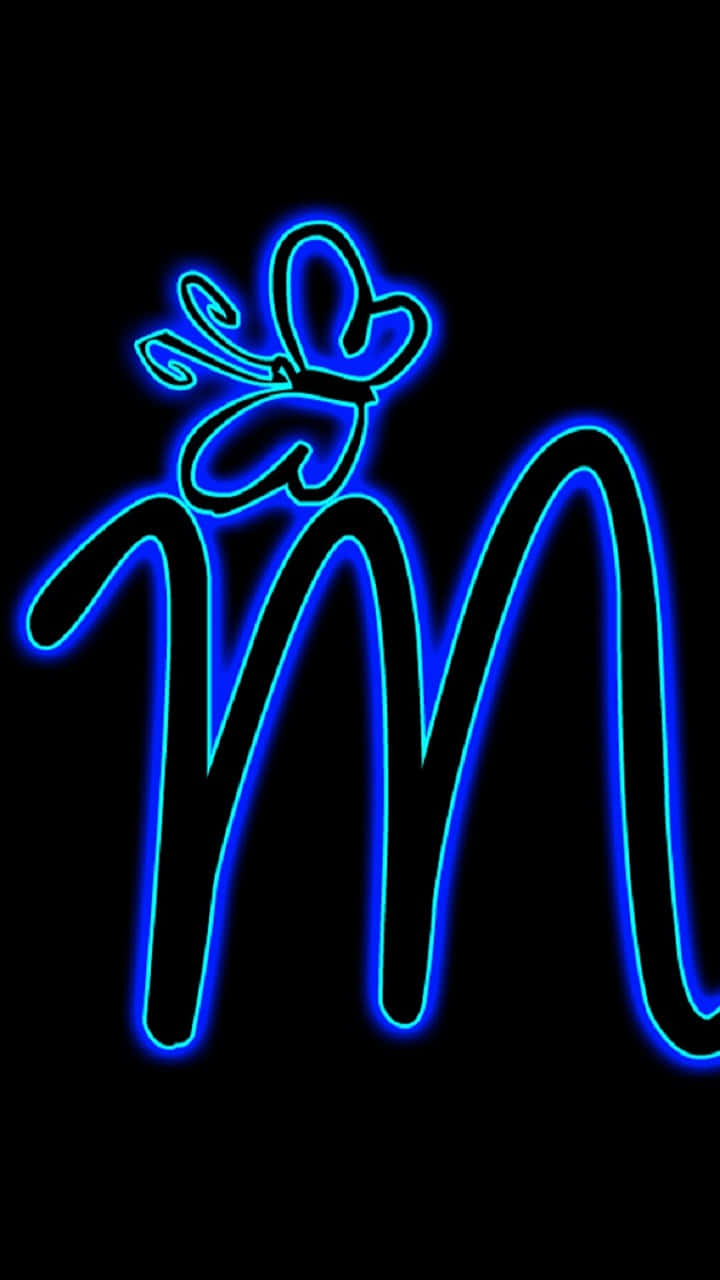 blue neon letter M, butterfly, black background, HD Phone Wallpaper