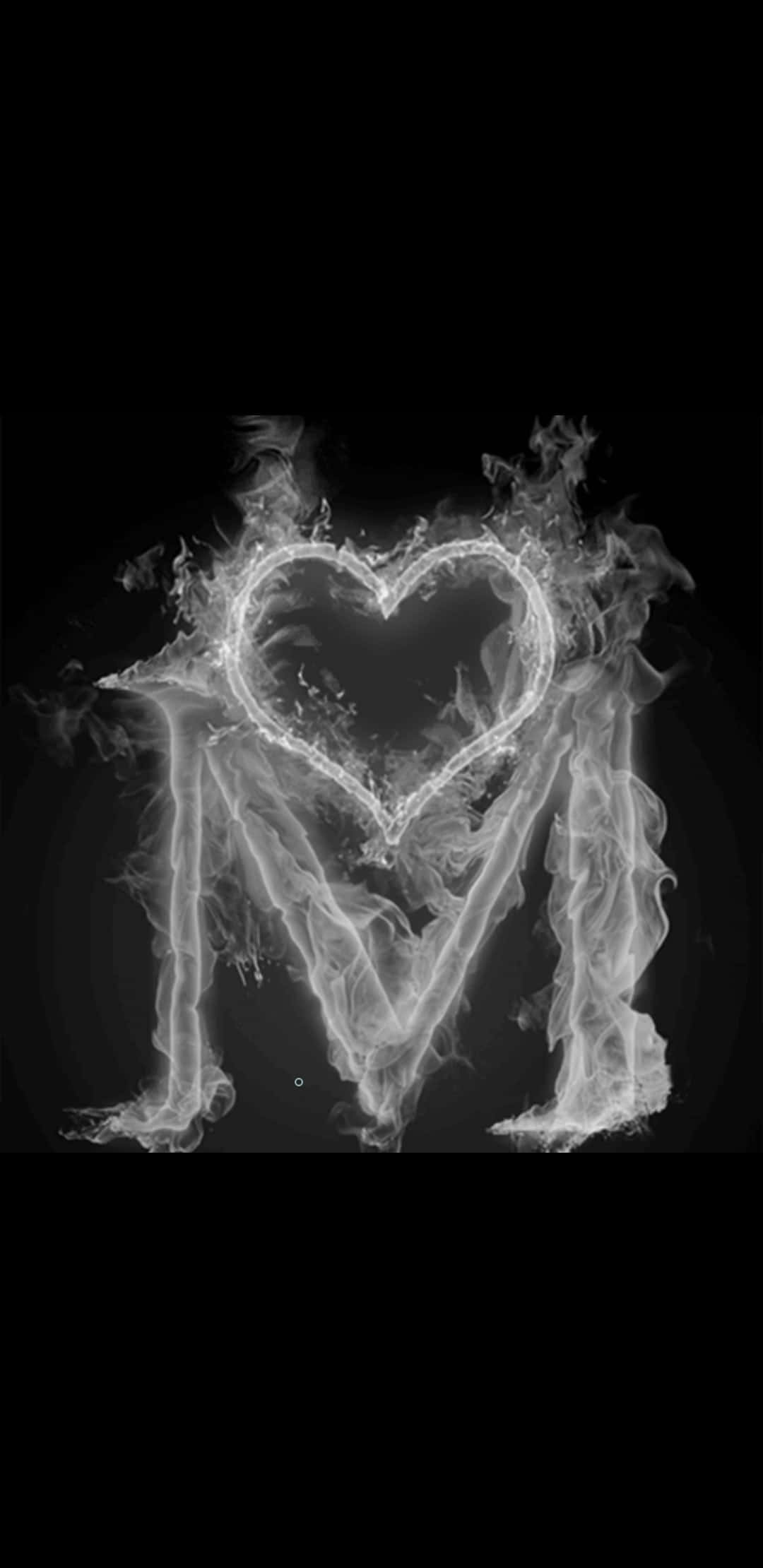 Cute M, heart-shaped letter M, swirling white smoke, Full HD Phone Wallpaper