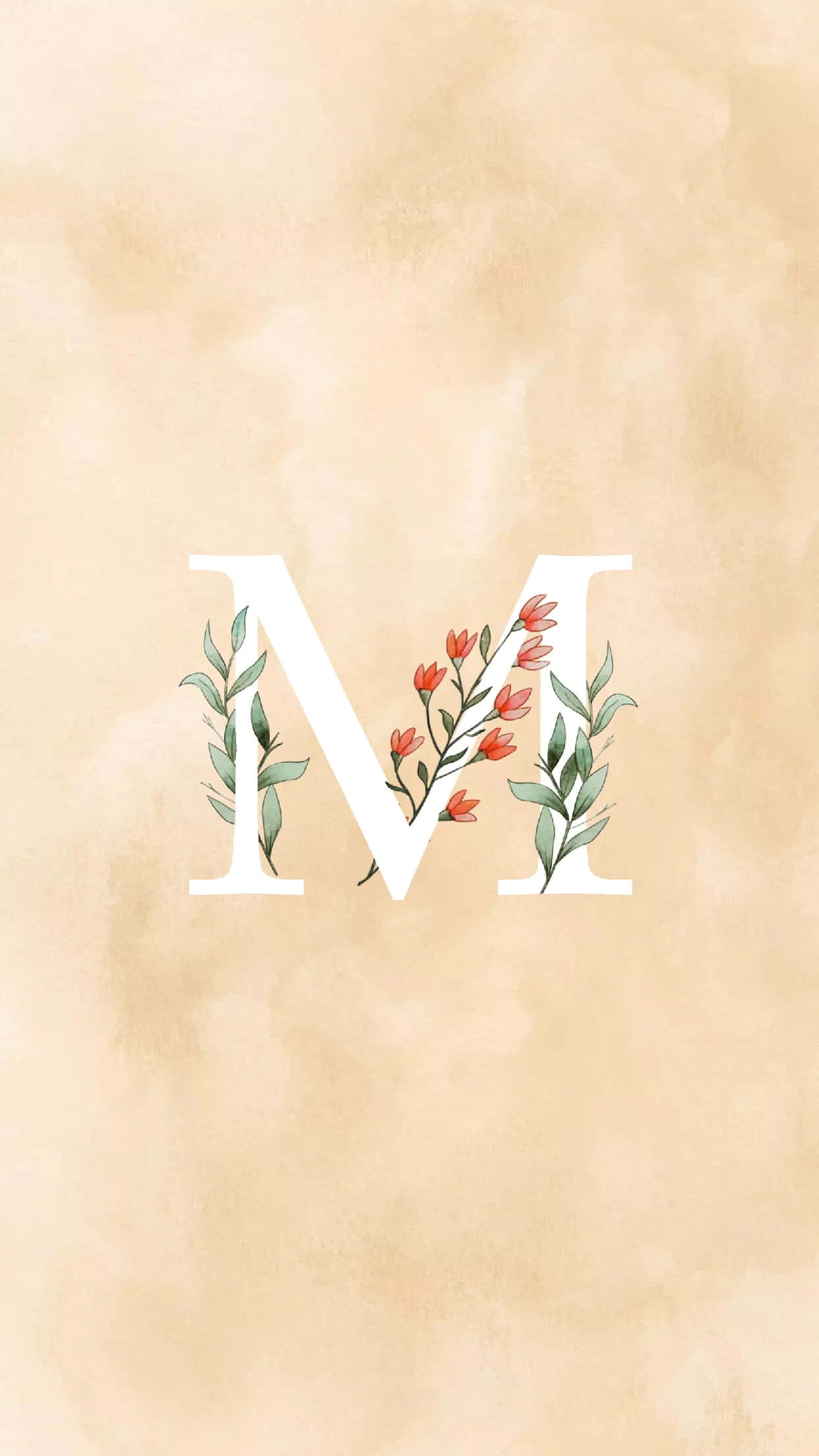 Cute M, white letter M, red flowers, Full HD Phone Wallpaper