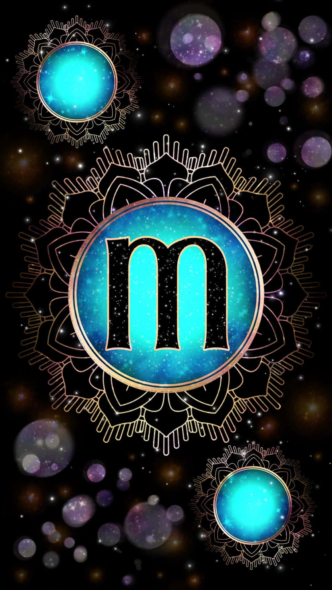 blue and gold letter m, stars, moon, Full HD Phone Wallpaper