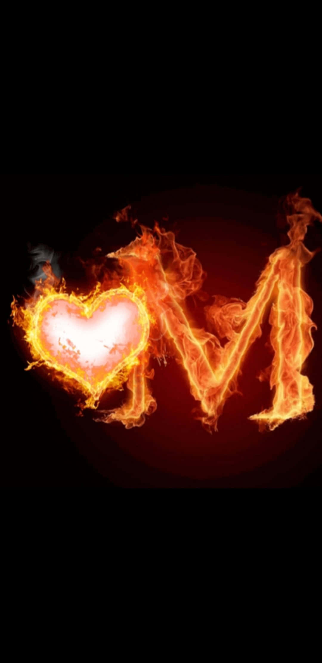 Cute Fiery M, fiery heart, letter M, Full HD Phone Wallpaper