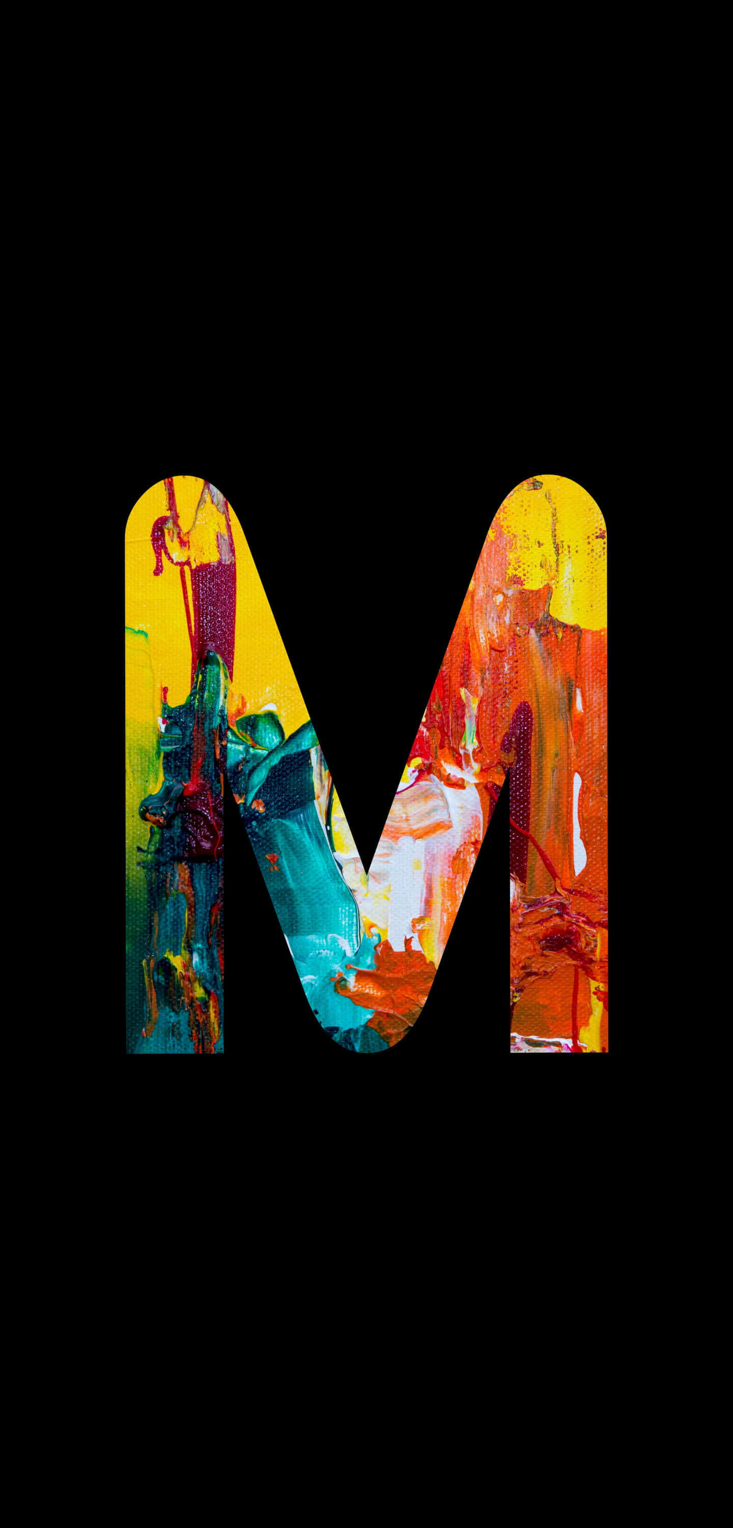 Cute M, letter M, vibrant abstract paint strokes, 2K Phone Wallpaper