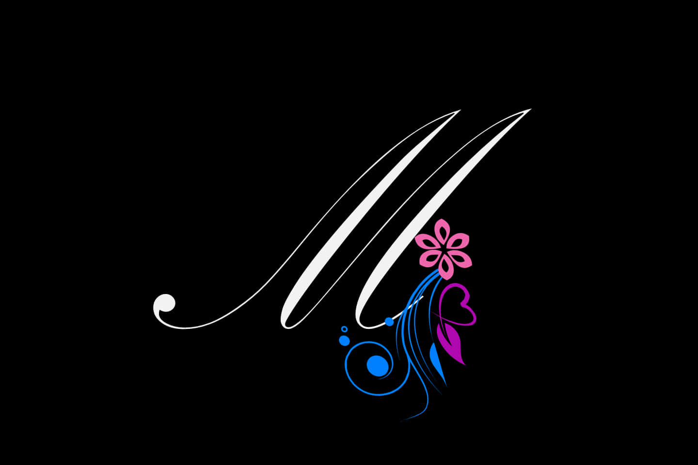 Cute M, white letter M, pink flower, HD Desktop Wallpaper