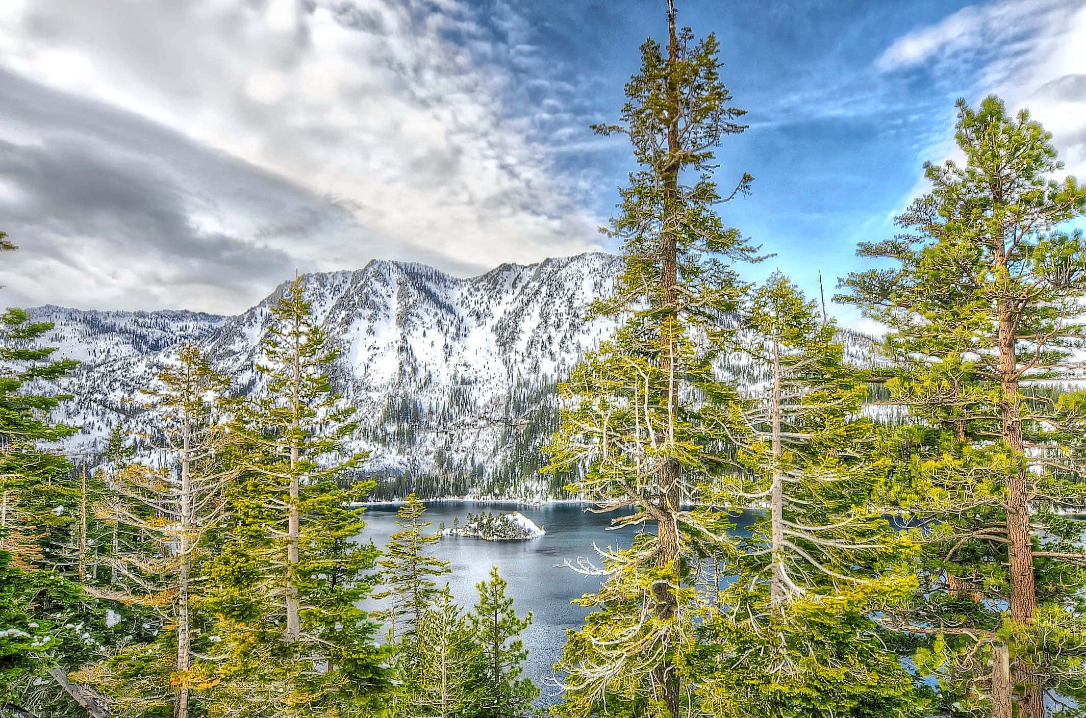 Cute Mac, snowcapped mountains, calm lake, Full HD Desktop Wallpaper