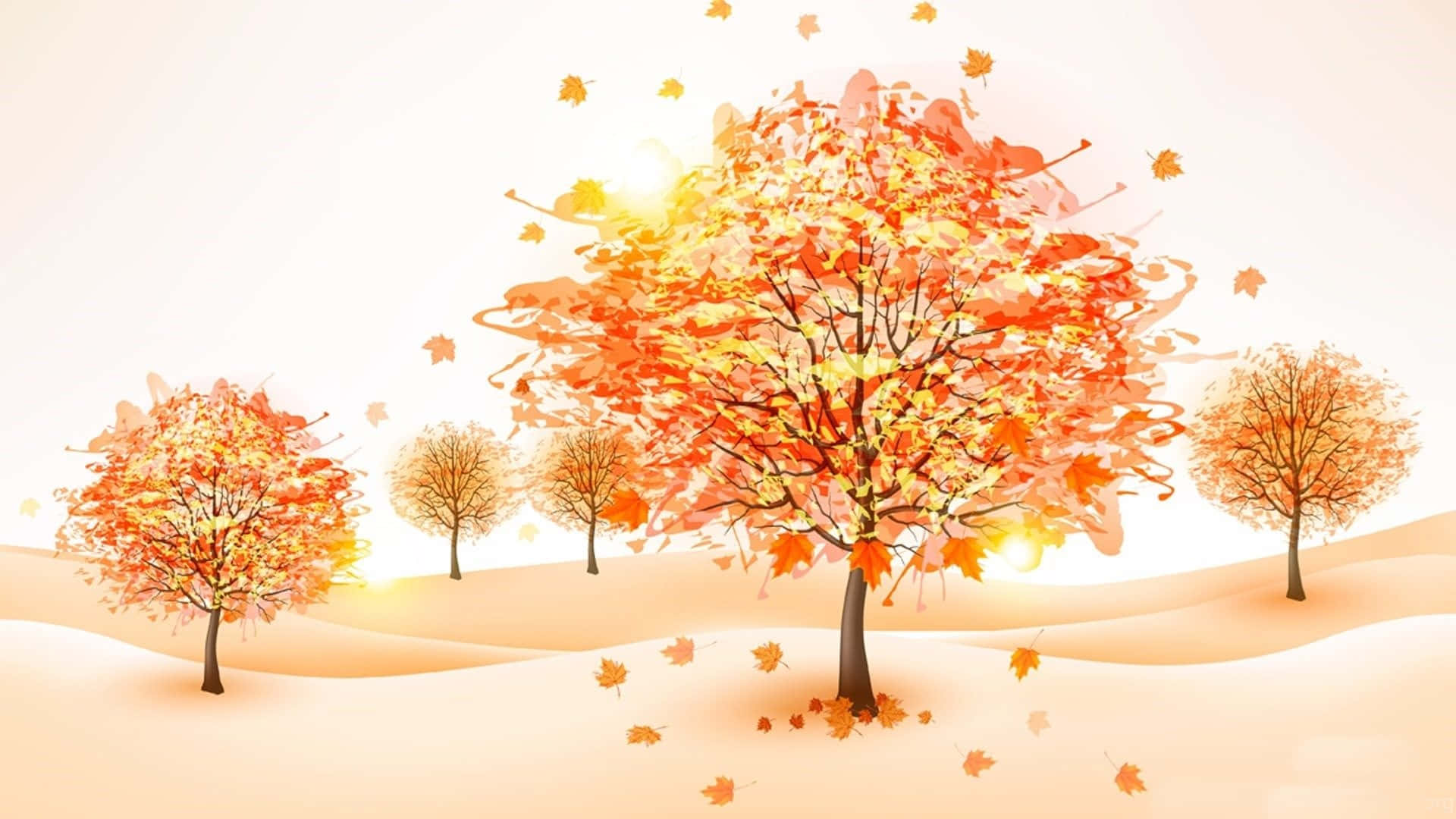Cute Mac, autumn trees, fiery orange leaves, Full HD Desktop Wallpaper
