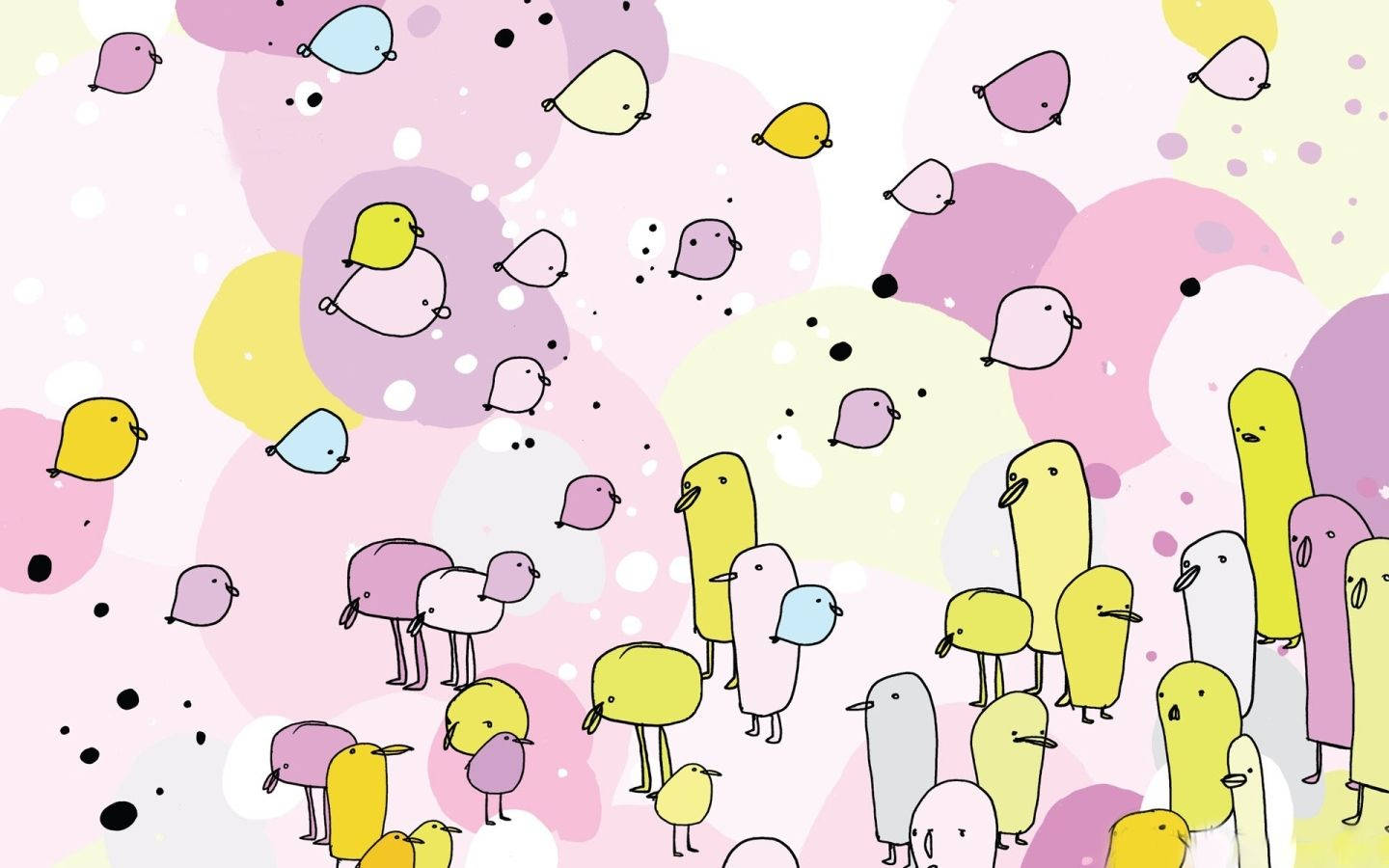Cute Macbook Pro, pastel-colored, cartoon birds, HD Desktop Wallpaper