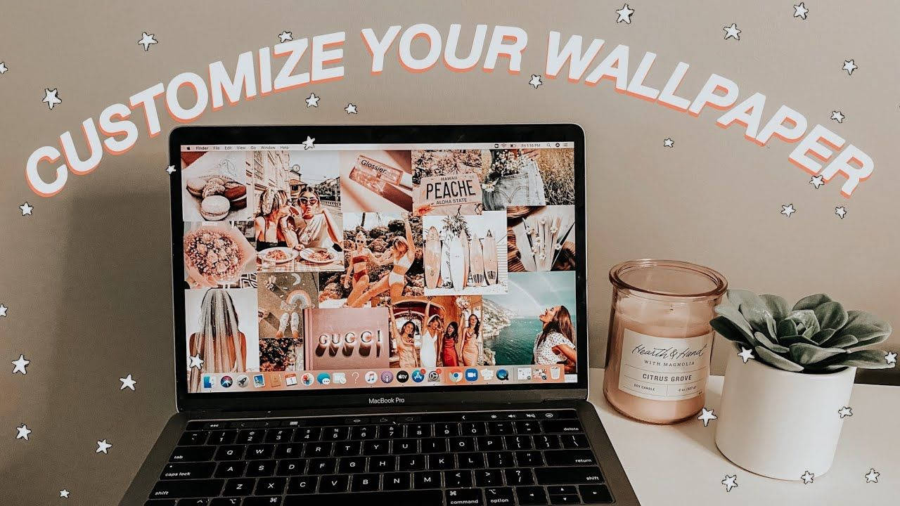 Cute Macbook Pro, vibrant collage wallpaper, fashion and food photos, HD Desktop Wallpaper