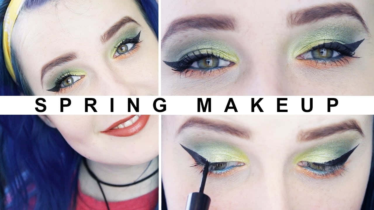 vibrant spring makeup look, bold green eyeshadow, sharp black winged eyeliner, HD Desktop Wallpaper