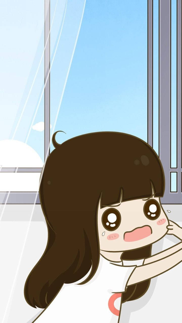anime girl, brown hair, window frame, HD Phone Wallpaper