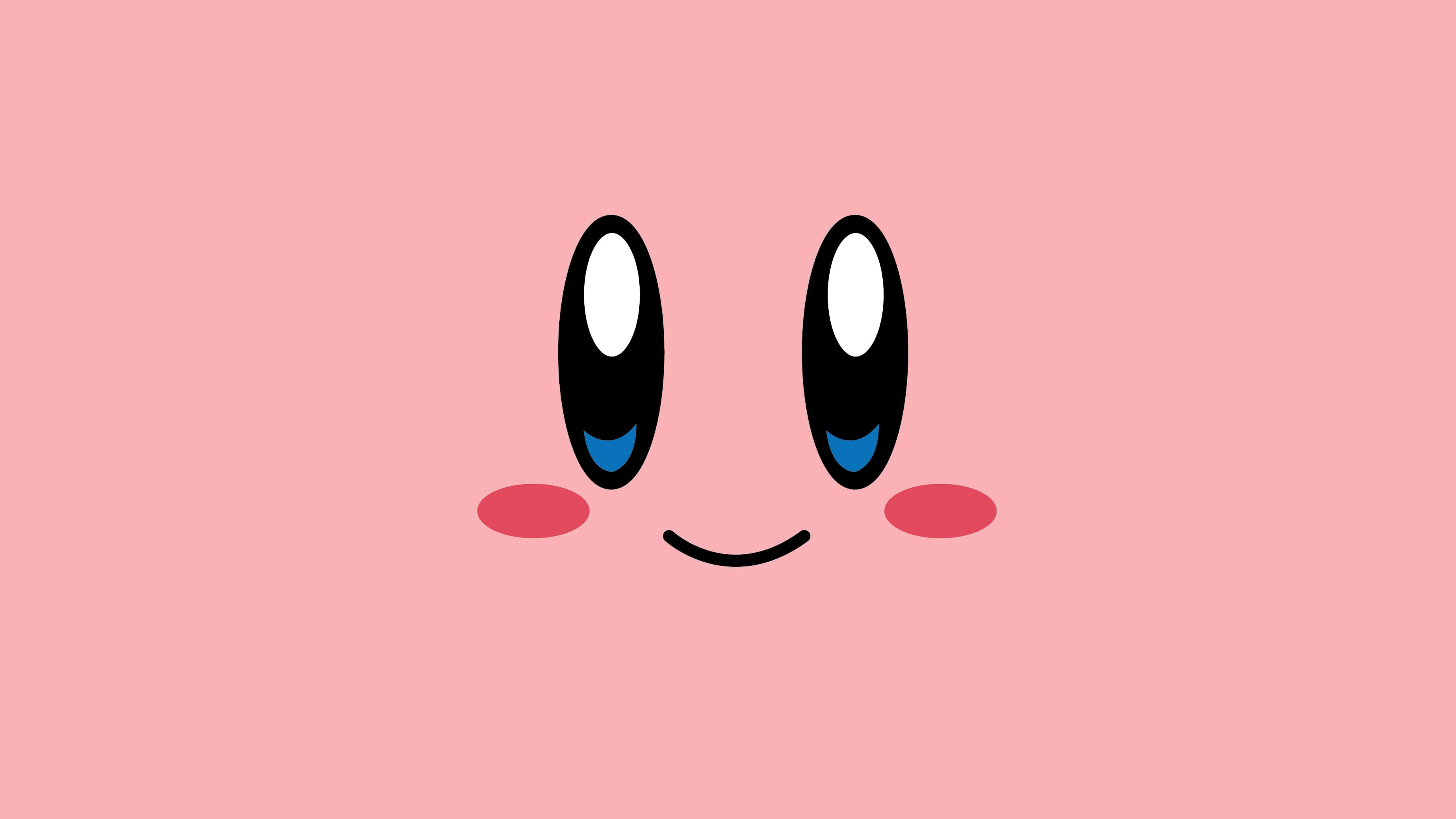 kawaii pastel pink, cheerful cartoon face, large black eyes, 5K Desktop Wallpaper
