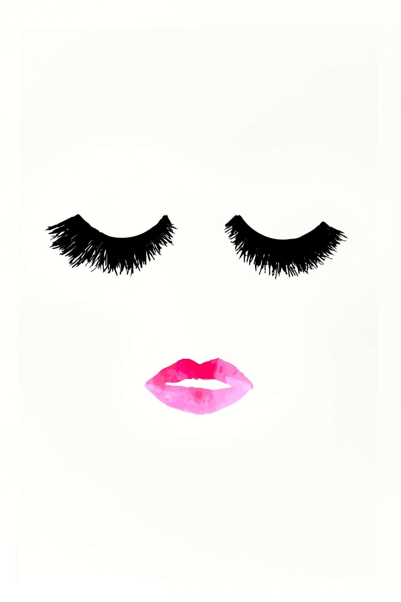 cute makeup, bold black lashes, vibrant pink lips, Full HD Phone Wallpaper