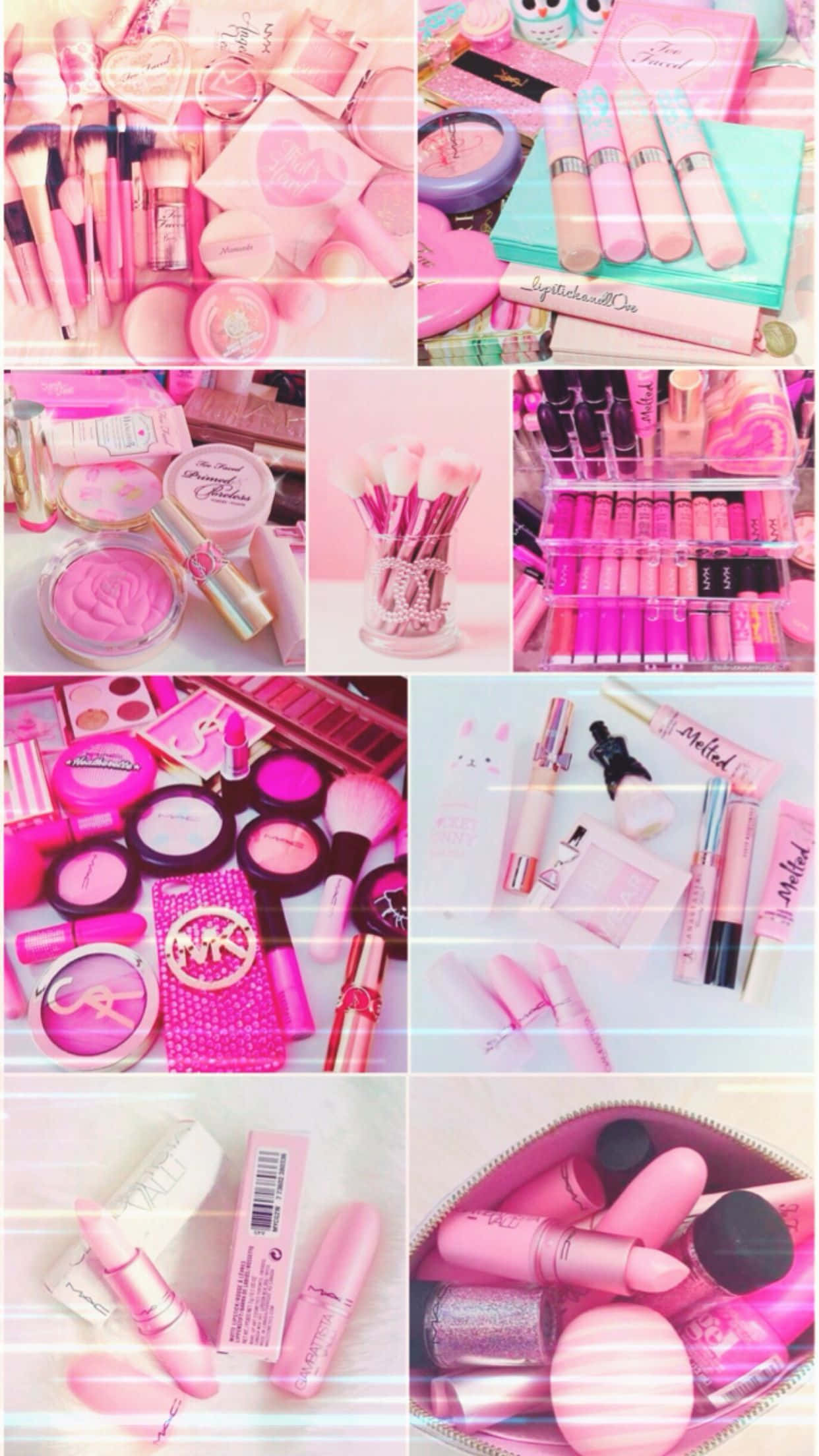 cute makeup, pink beauty products, lipsticks, Full HD Phone Wallpaper