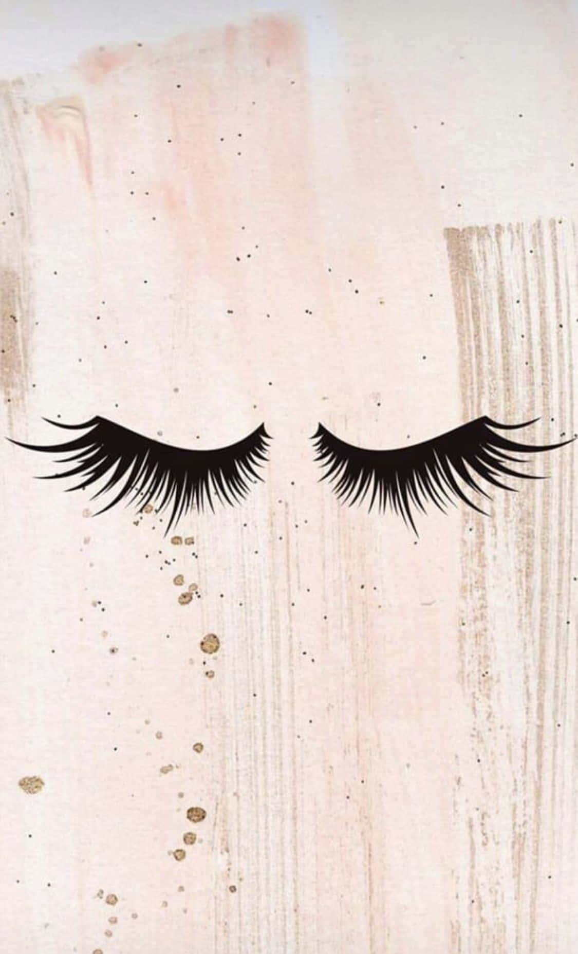 black false eyelashes, soft pink textured background, gold glitter accents, HD Phone Wallpaper