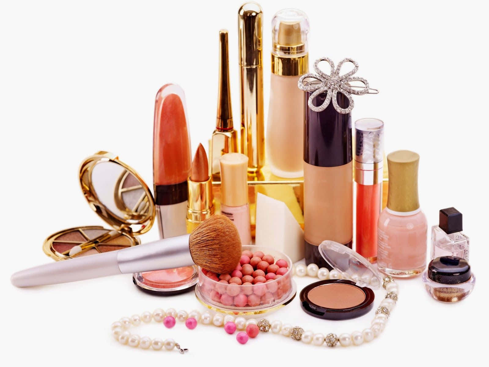 Cute Makeup, white background, gold accents, HD Desktop Wallpaper