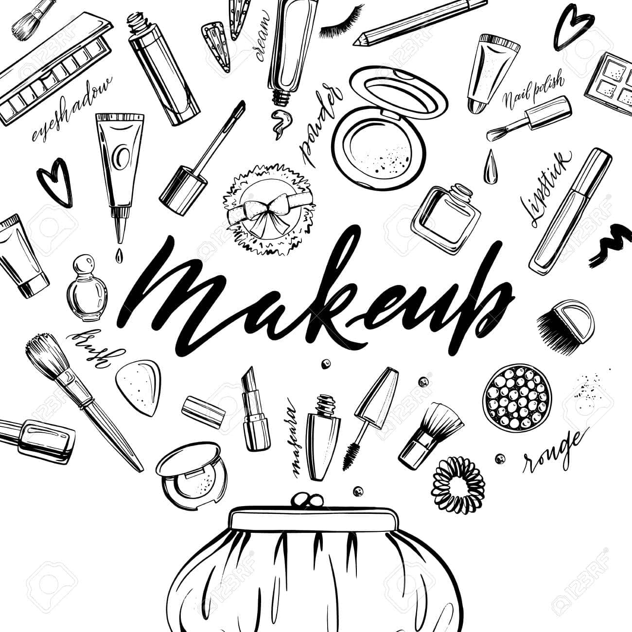 Makeup, black and white, hand-drawn, HD Desktop Wallpaper