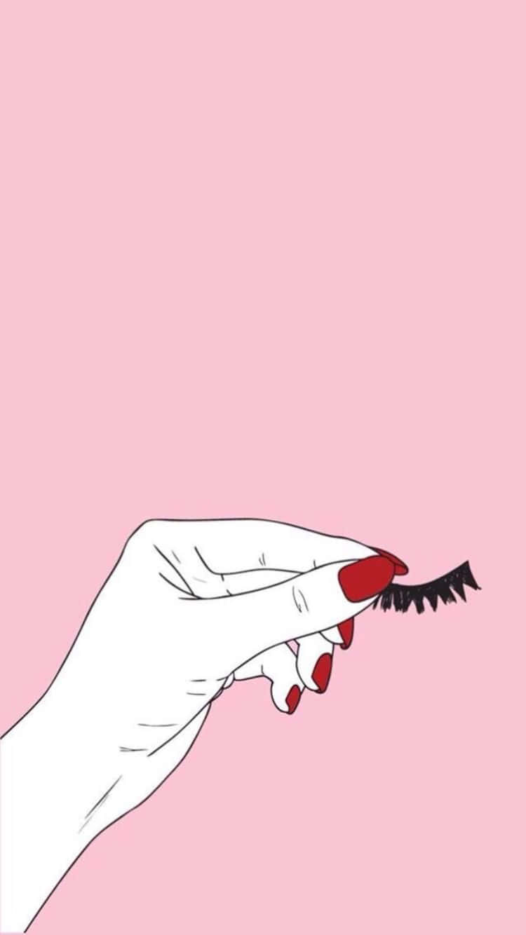Cute Makeup, red nails, black false eyelash, HD Phone Wallpaper