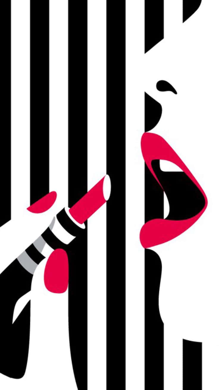 red lipstick, stylized red lip, black and white vertical stripes, HD Phone Wallpaper