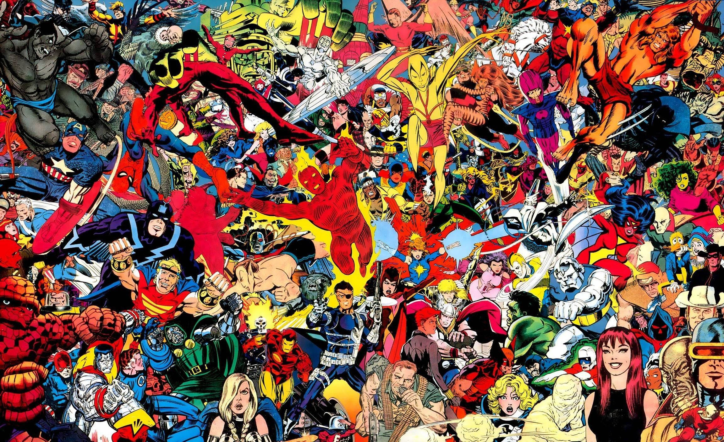 Cute Marvel, comic book collage, superheroes, Full HD Desktop Wallpaper