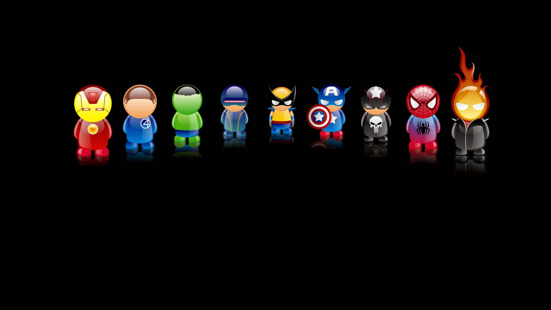 Cute Marvel, superhero figures, black background, Full HD Desktop Wallpaper