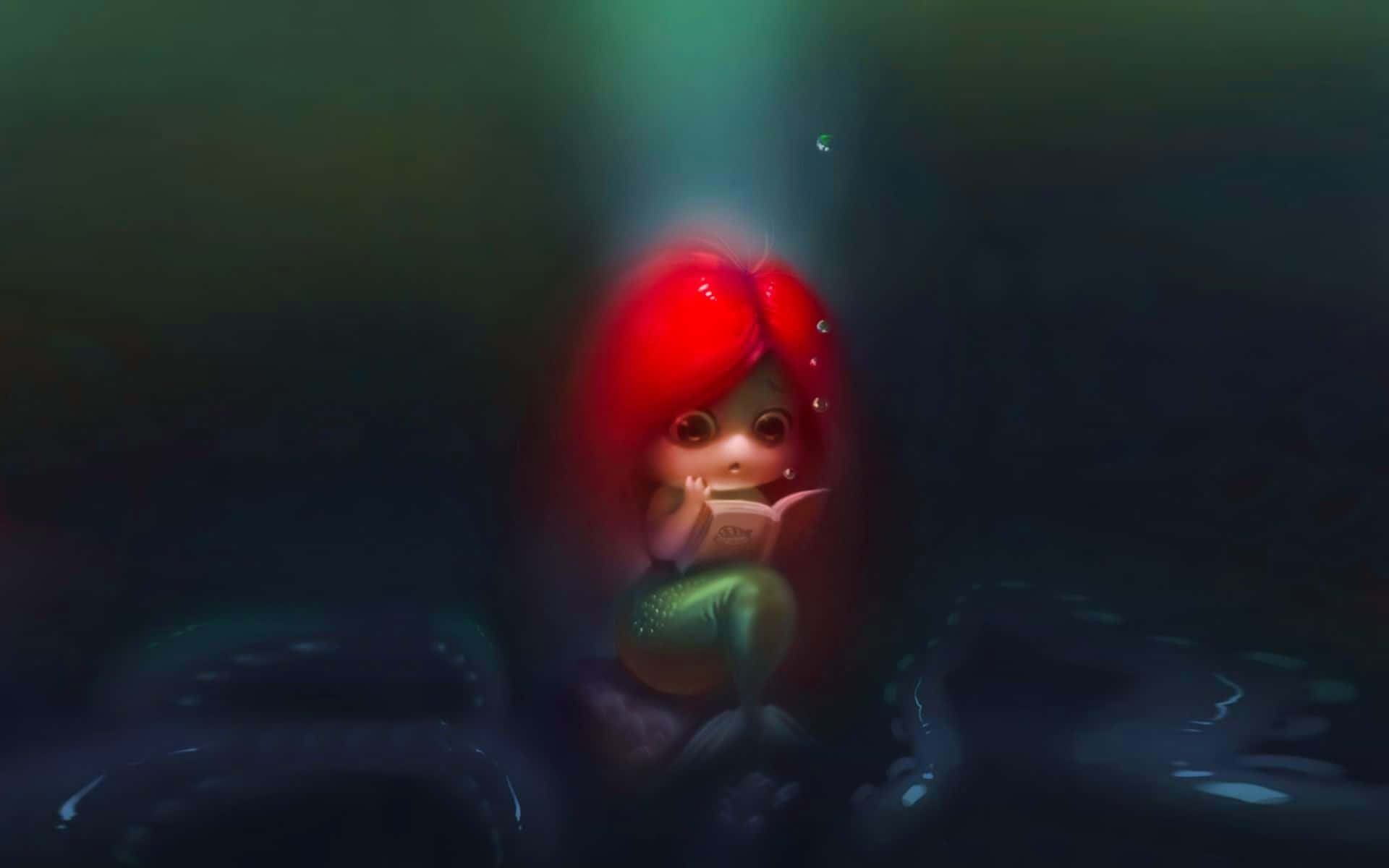 Cute Little Mermaid, red-haired mermaid, green tail, Full HD Desktop Wallpaper