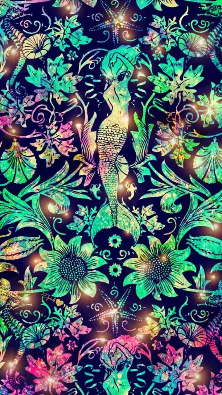 Cute Mermaid, glowing mermaid, vibrant floral, HD Phone Wallpaper