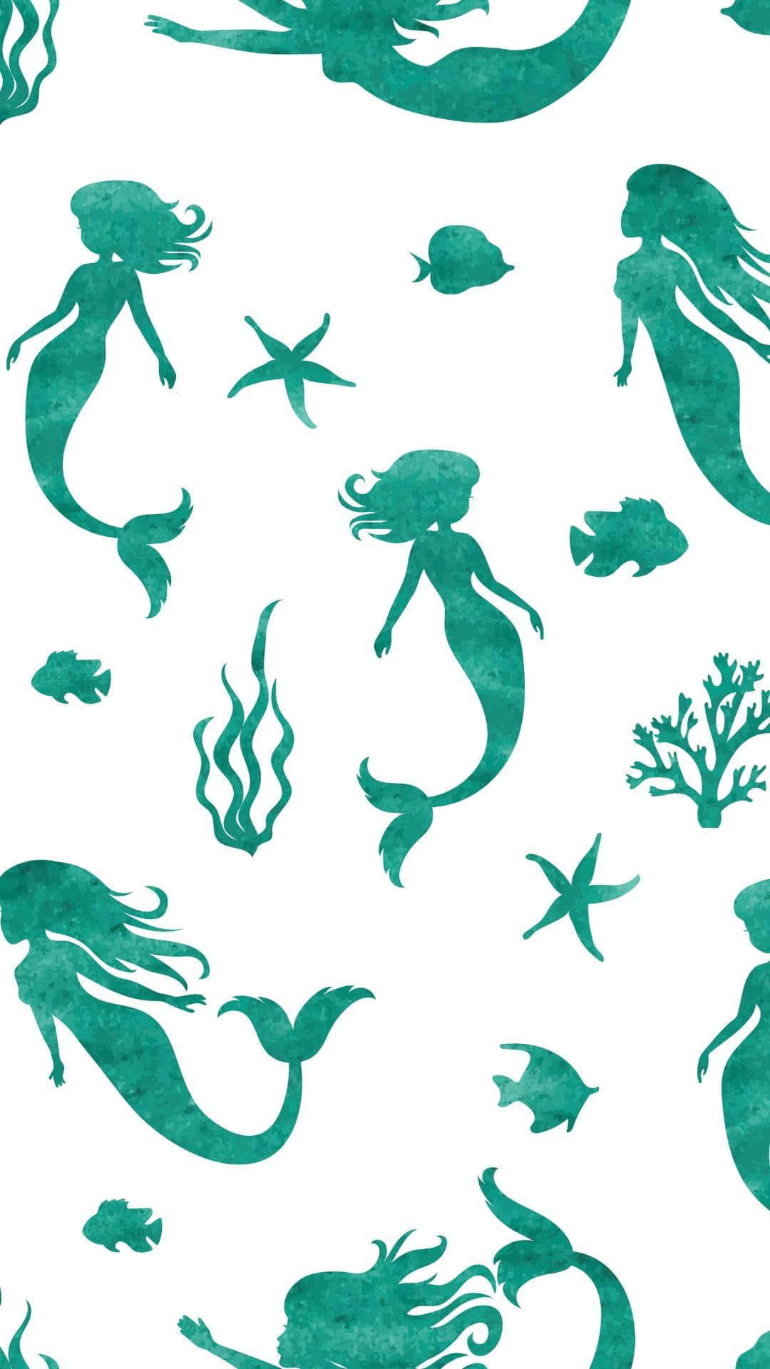 cute mermaid, teal watercolor, fish, Full HD Phone Wallpaper