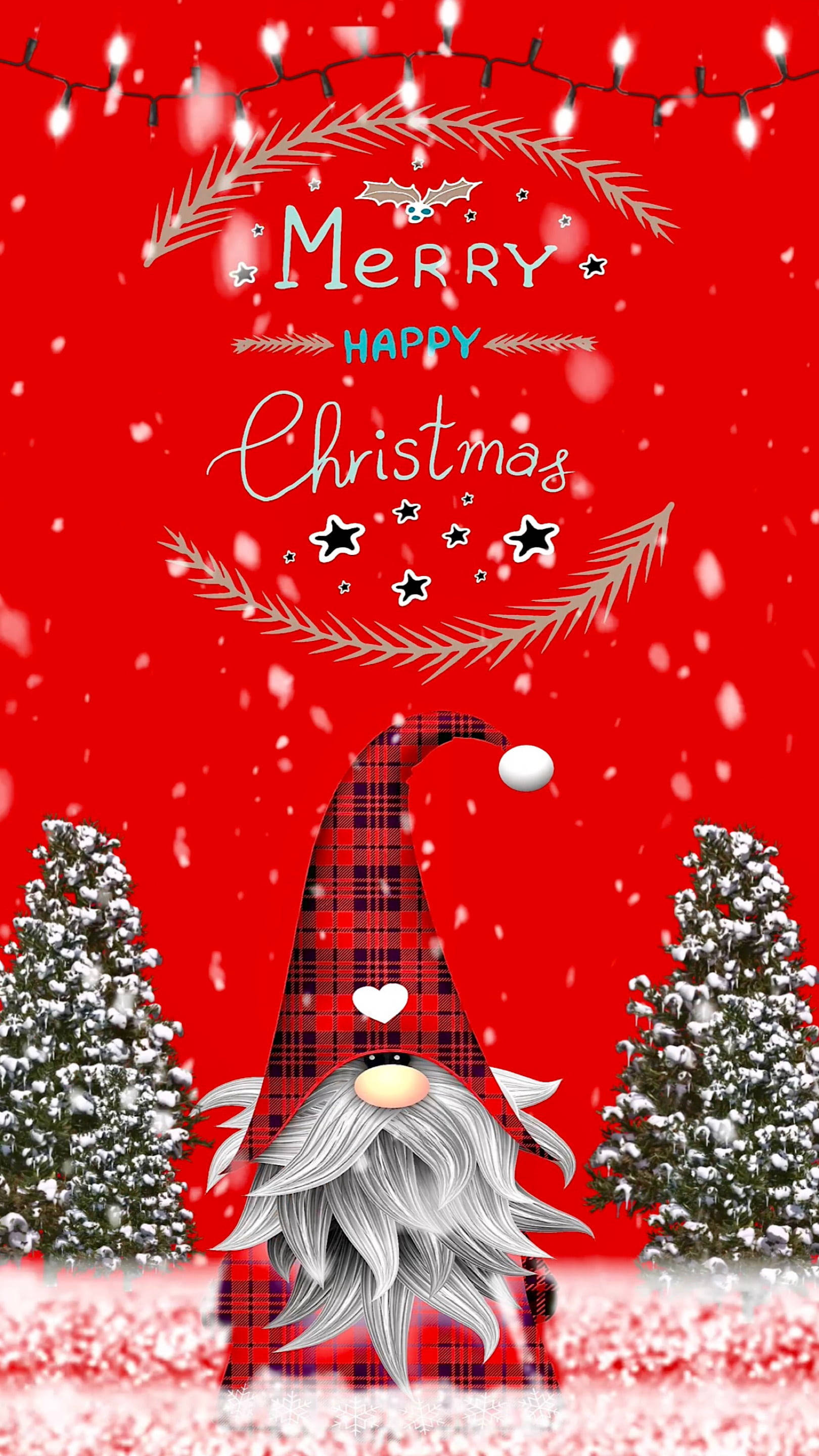 Cute Merry Christmas Plaid Gnome, plaid hat, white beard, 2K Phone Wallpaper