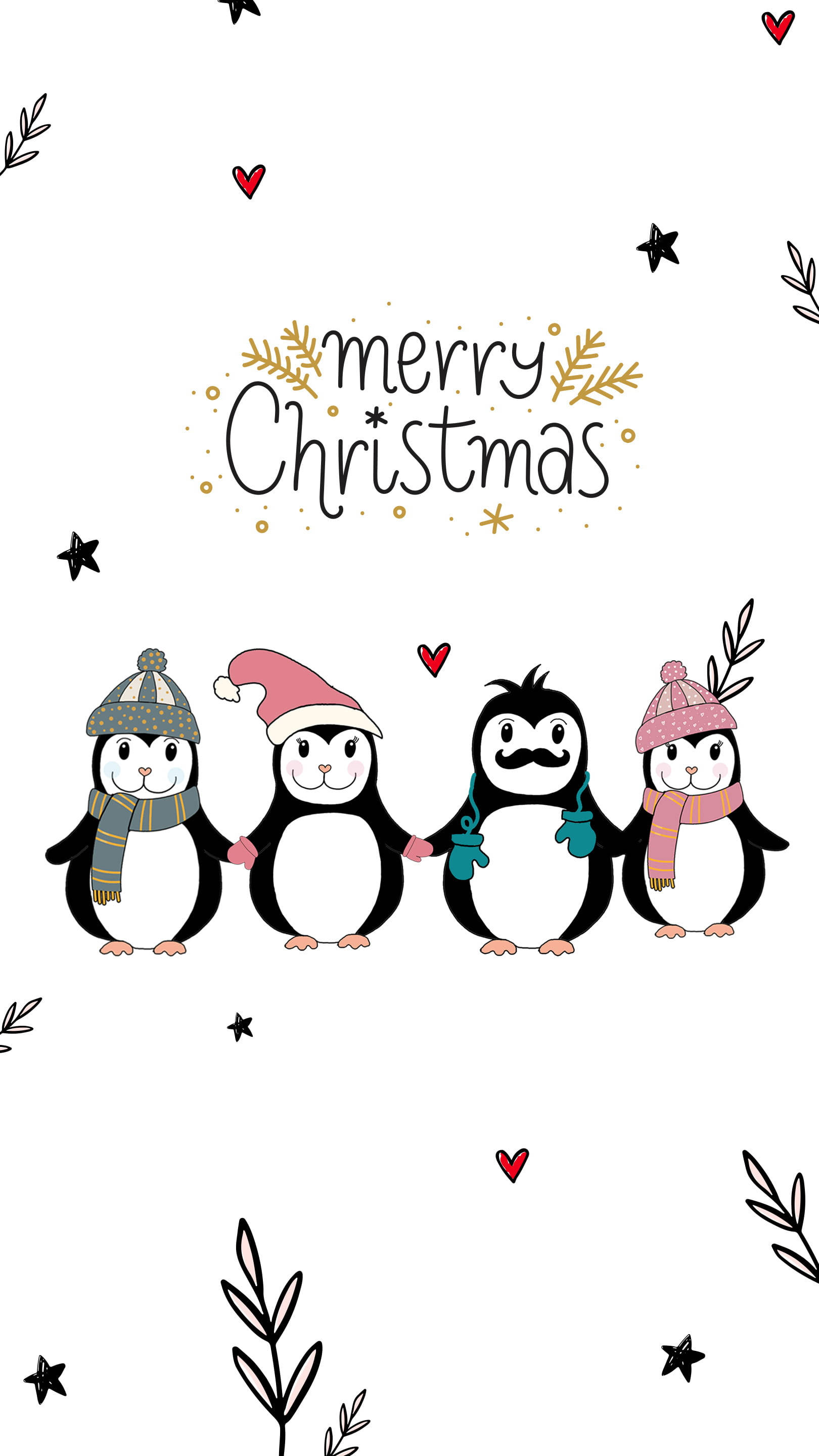 Cute Merry Christmas, iPhone Penguins, cartoon penguins, 2K Phone Wallpaper